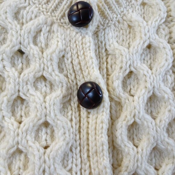 Vintage Carraig Donn Aran Wool Cardigan Sweater Child Size Kids L Off White - Picture 3 of 6